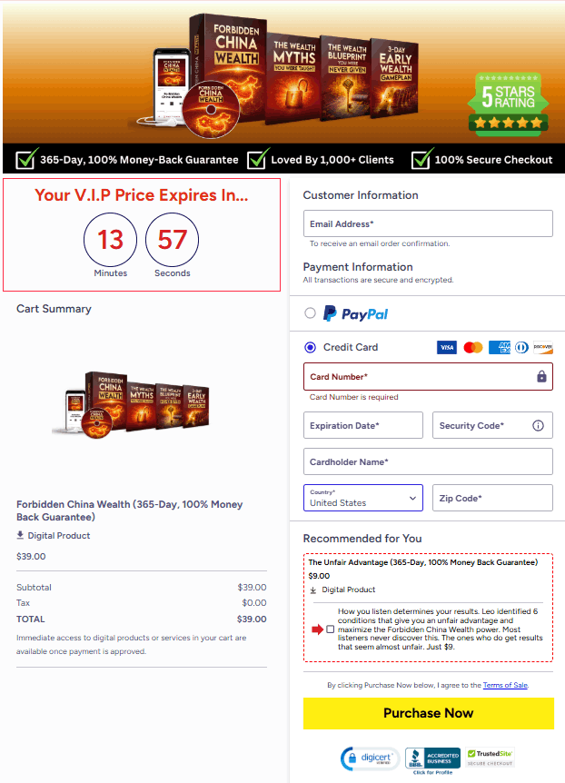Forbidden China Wealth-checkout-page